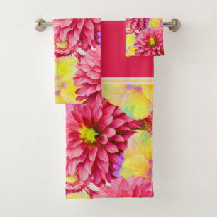 Pink and Yellow Floral Bath Towel Set