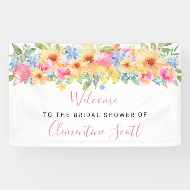 Pink and Yellow Floral Bridal Shower Welcome Banner (Horizontal)