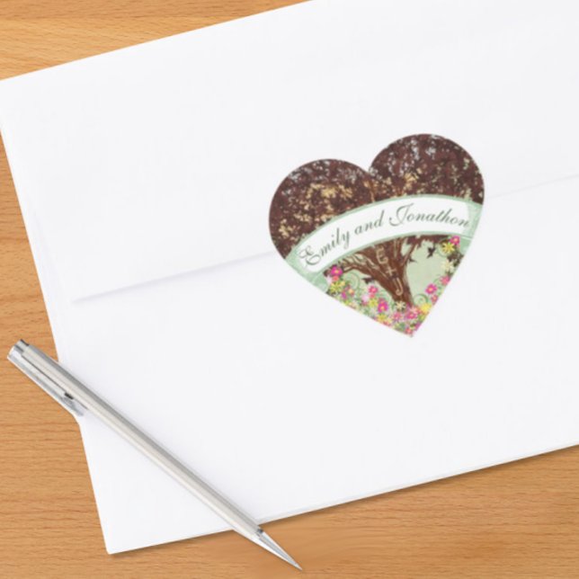 Pink and Yellow Floral Brown Oak Tree Wedding Seal (Creator Uploaded)