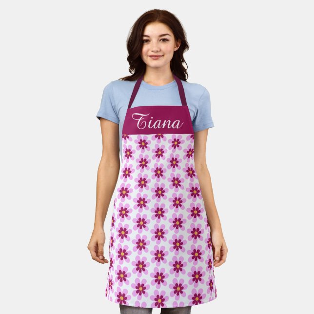 Pink And Yellow Floral Flowers Apron (Worn)