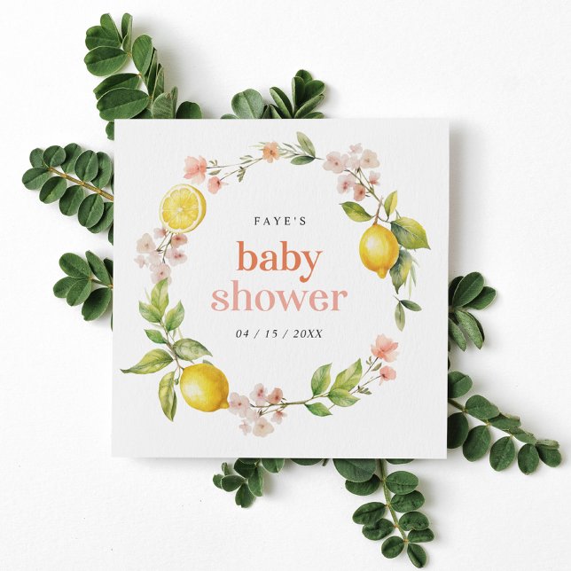 Pink and Yellow | Floral Lemon Baby Shower Napkin (Creator Uploaded)