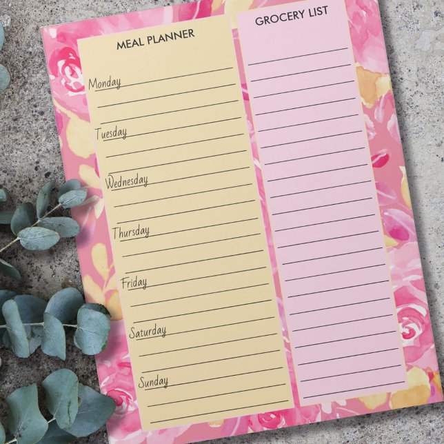 Pink and Yellow Floral Meal Planner & Grocery List Notepad (Creator Uploaded)