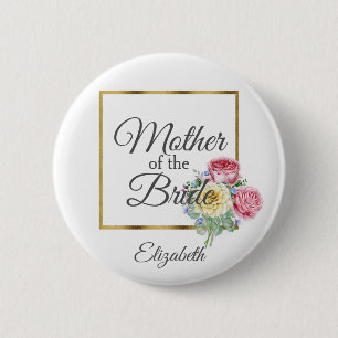 Pink and Yellow Floral Mother of the Bride 6 Cm Round Badge