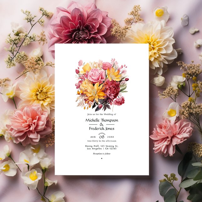 Pink and Yellow Floral Wedding Invitation (Creator Uploaded)