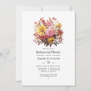 Pink and Yellow Floral Wedding Rehearsal Dinner Invitation