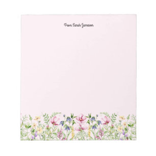 Pink and Yellow Floral Wildflowers Personalised  Notepad