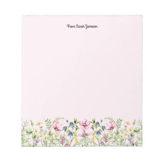 Pink and Yellow Floral Wildflowers Personalised  Notepad