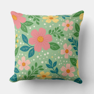 Pink and Yellow Florals with Green & Blue Leaves Cushion