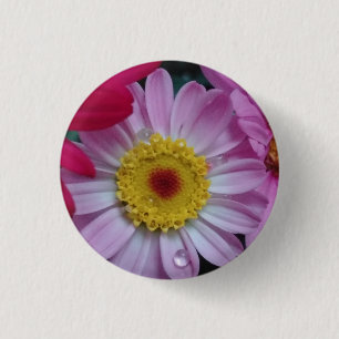 Pink and yellow flower 3 cm round badge