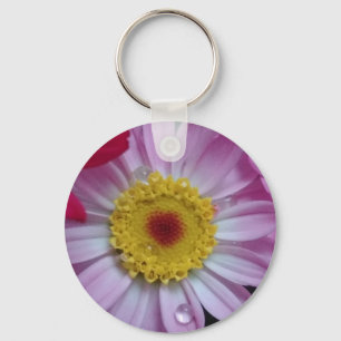 Pink and yellow flower key ring