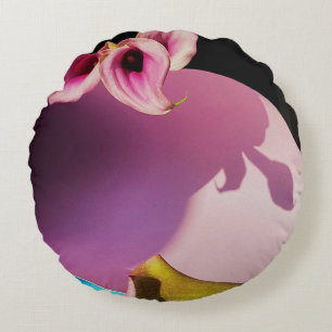 Pink and yellow flower on pink paper round cushion