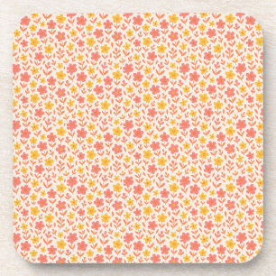 Pink and yellow flower pattern coaster