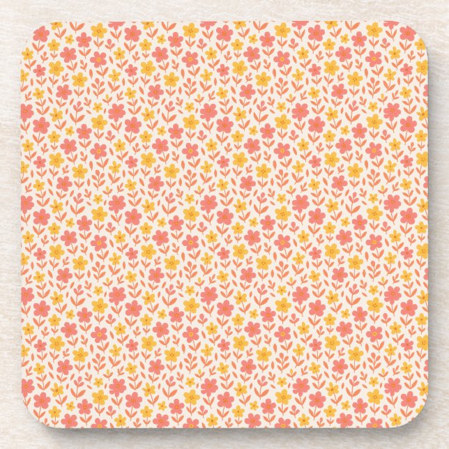 Pink and yellow flower pattern coaster (Front)