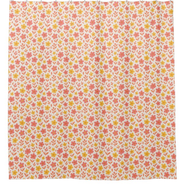 Pink and yellow flower pattern shower curtain (Front)