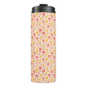 Pink and yellow flower pattern thermal tumbler