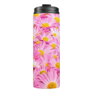 Pink and yellow flowers background thermal tumbler