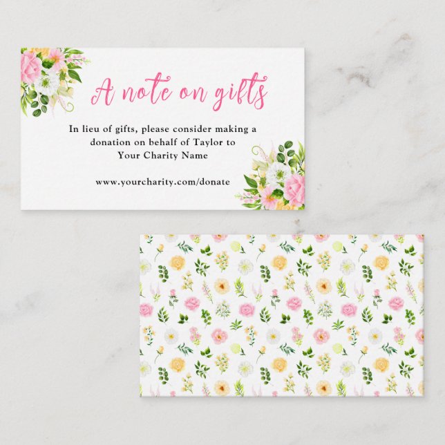 Pink and Yellow Flowers Birthday A Note On Gifts Enclosure Card (Front/Back)