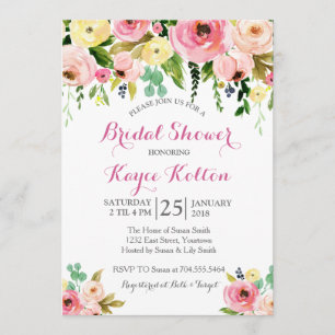 Pink and yellow flowers Bridal Shower Invitation