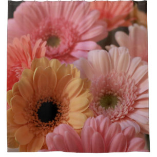 PINK AND YELLOW FLOWERS IN CLOSE UP PHOTOGRAPHY SHOWER CURTAIN