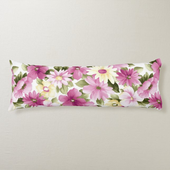 Pink And Yellow Flowers Pattern Body Pillow (Front)