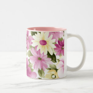 Pink And Yellow Flowers Pattern Mug