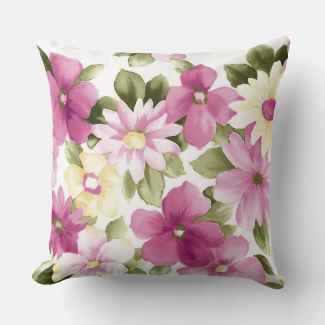 Pink And Yellow Flowers Pattern Throw Pillow (Front)