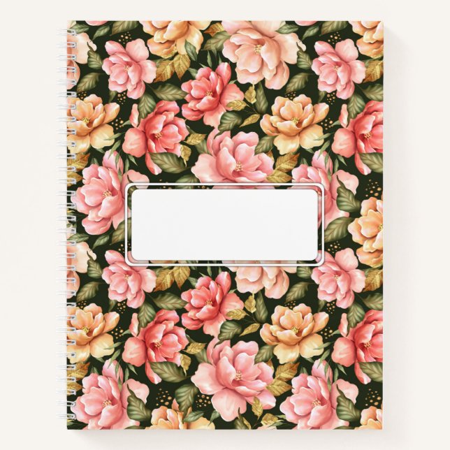 Pink and yellow flowers. Romantic pattern Notebook (Front)