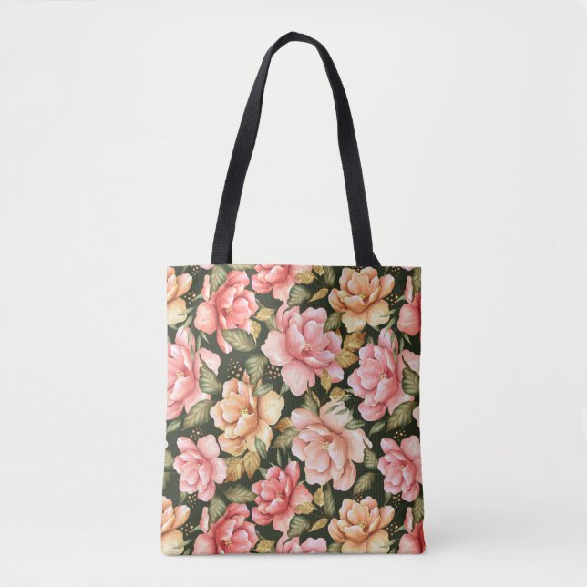 Pink and yellow flowers. Romantic pattern Tote Bag (Front)