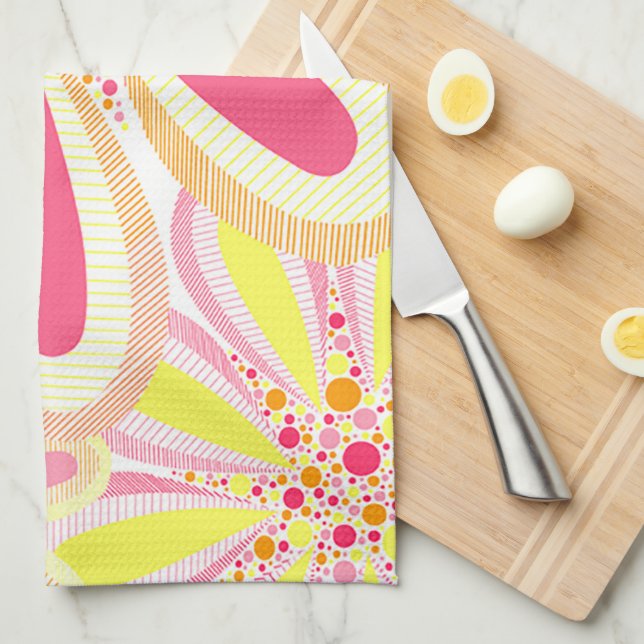 Pink and Yellow Flowers Tea Towel (Quarter Fold)