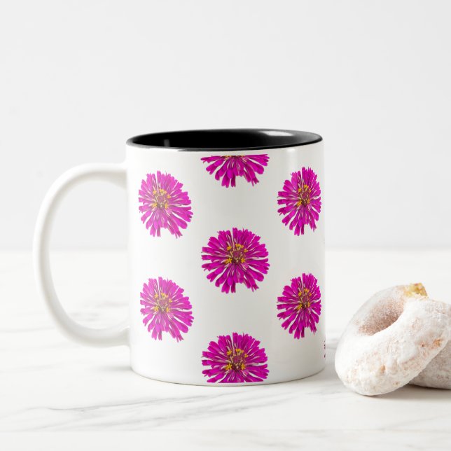 Pink and Yellow Flowers Two-Tone Coffee Mug (With Donut)