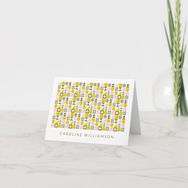 Pink and Yellow Geometric Shapes Personalised  Note Card (Front)