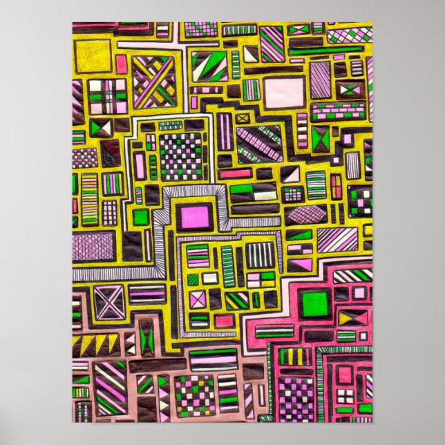Pink and Yellow geometric shapes pop art Poster (Front)