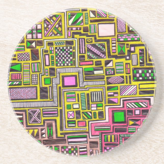 Pink and Yellow Geometric shapes pop art punk Coaster (Front)