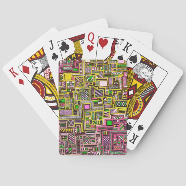 Pink and Yellow Geometric shapes pop art punk Playing Cards (Back)