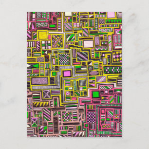 Pink and Yellow Geometric shapes pop art punk Postcard