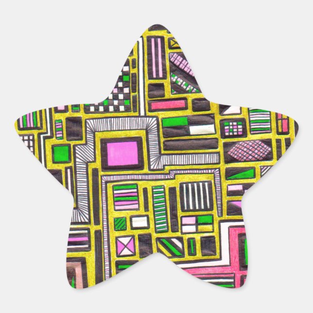 Pink and Yellow Geometric shapes pop art punk Star Sticker (Front)