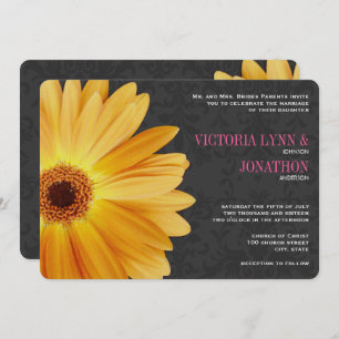 Pink and Yellow Gerber Daisy Wedding Invitation