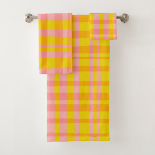 Pink and yellow gingham retro bath towel set