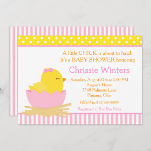 Pink and Yellow Girl Chick Baby Shower Invitation