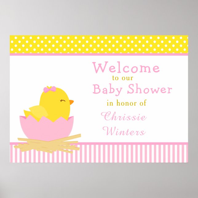 Pink and Yellow Girl Chick Baby Shower Party Poster (Front)