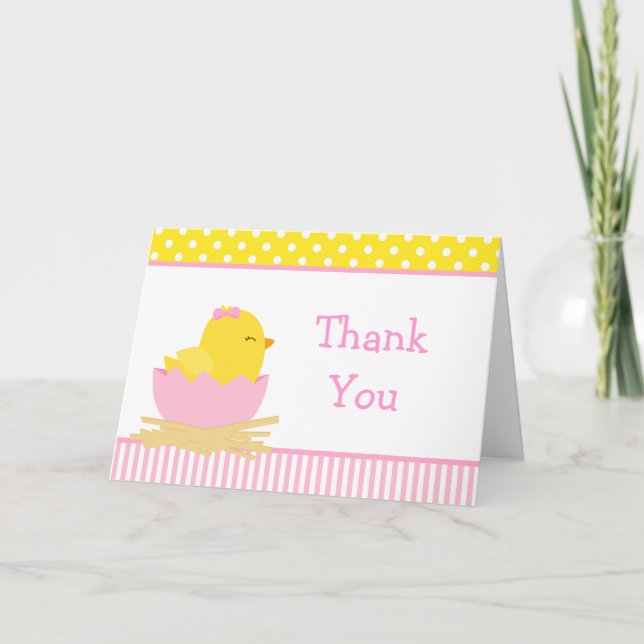 Pink and Yellow Girl Chick Thank You Card (Front)