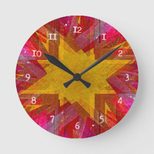 Pink and yellow grunge explosion round clock