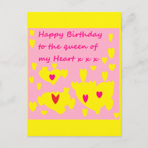 Pink and yellow happy birthday romantic postcard