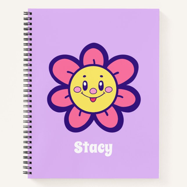 Pink And Yellow Happy Flower Notebook (Front)