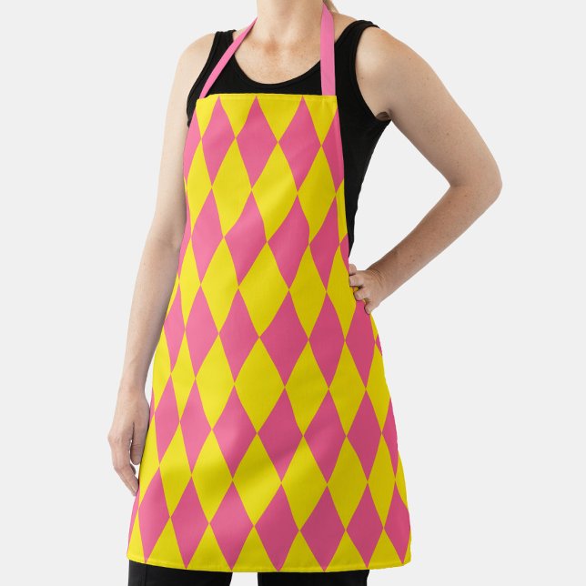 Pink and Yellow Harlequin Checkered Design  Apron (Creator Uploaded)