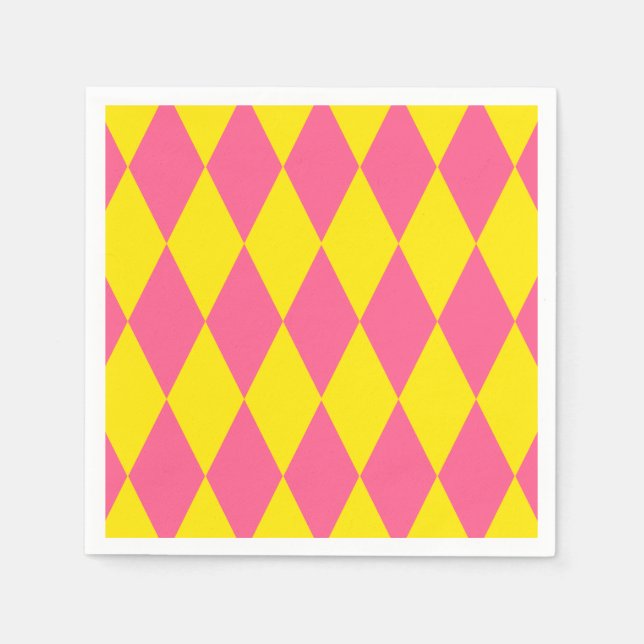 Pink and Yellow Harlequin Checkered Design  Napkin (Front)