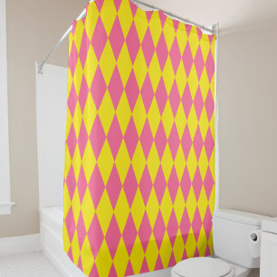 Pink and Yellow Harlequin Checkered Design  Shower Curtain