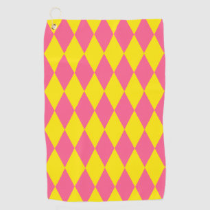 Pink and Yellow Harlequin Chequered Design Golf Towel