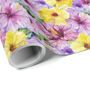 Pink and Yellow Hibiscus Flowers Floral Gift Wrap