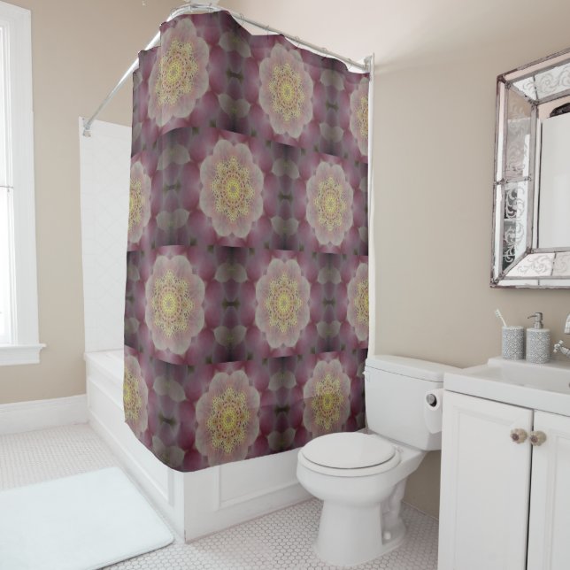 Pink And Yellow Kaleidoscope Shower Curtain (In Situ)